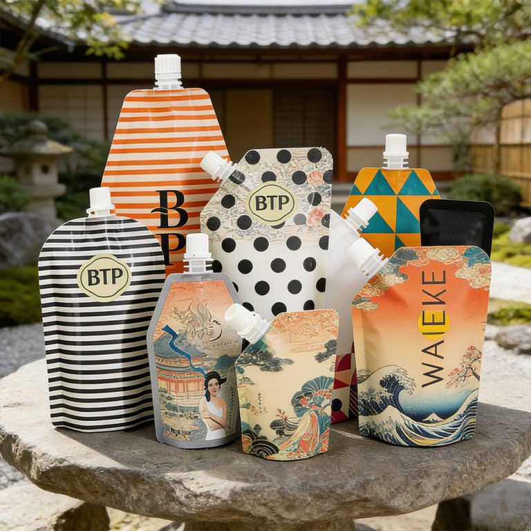 Custom Soy Milk Juice Sauce food Spout plastic Special Shape packaging Pouch6