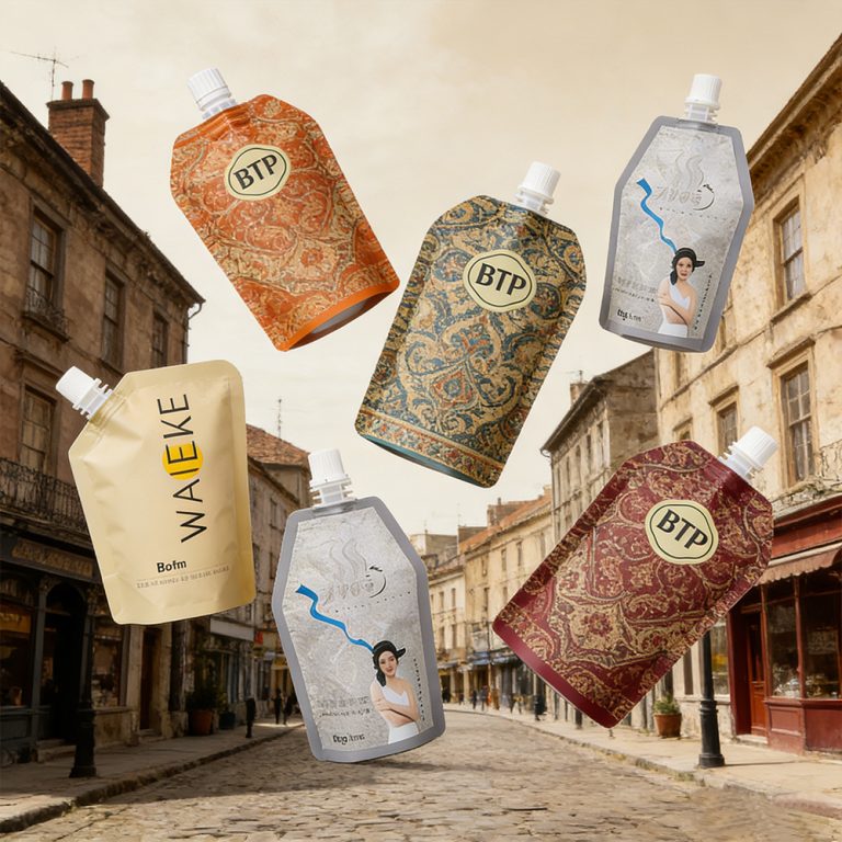 Custom Soy Milk Juice Sauce food Spout plastic Special Shape packaging Pouch7