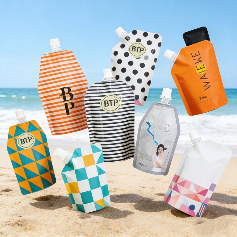 Custom Soy Milk Juice Sauce food Spout plastic Special Shape packaging Pouch8