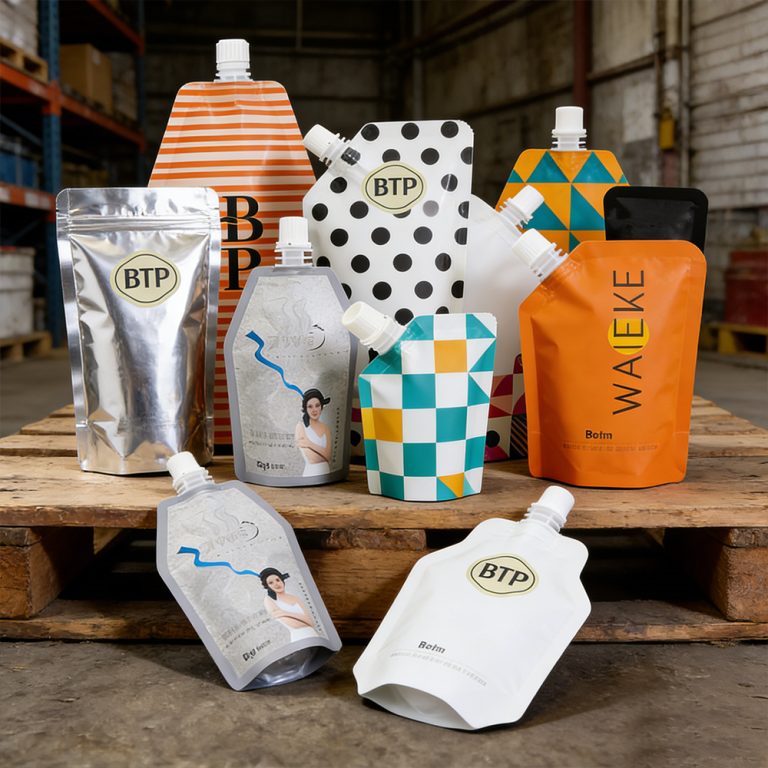 Custom Soy Milk Juice Sauce food Spout plastic Special Shape packaging Pouch (9)