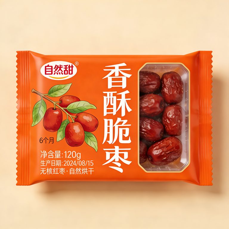 Custom window Red dates snack food cookies packaging plastic back seal Bag1