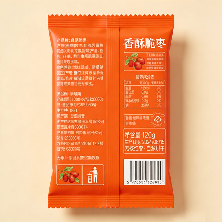 Custom window Red dates snack food cookies packaging plastic back seal Bag3