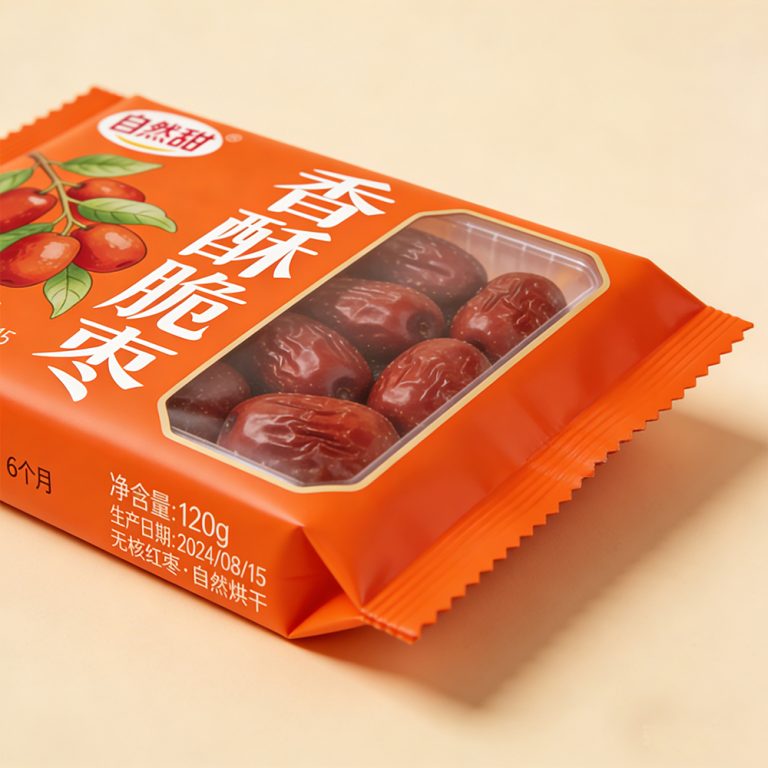 Custom window Red dates snack food cookies packaging plastic back seal Bag4