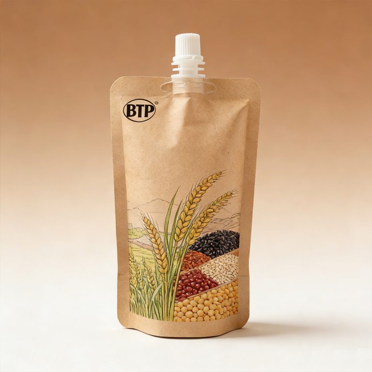 Wholesale Custom Leak Proof Juice coffee Kraft Paper Stand Up Spout Pouch1