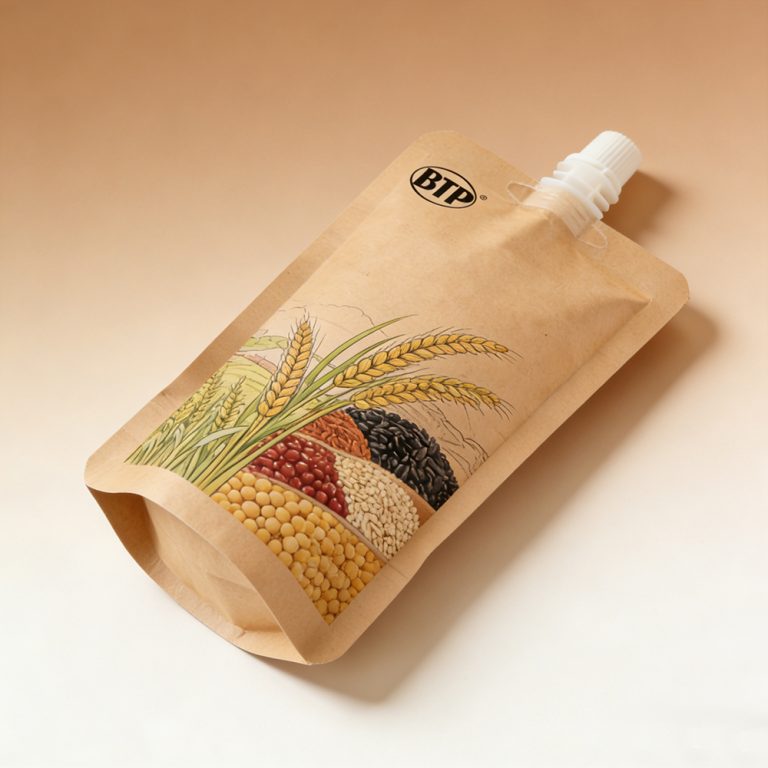 Wholesale Custom Leak Proof Juice coffee Kraft Paper Stand Up Spout Pouch2