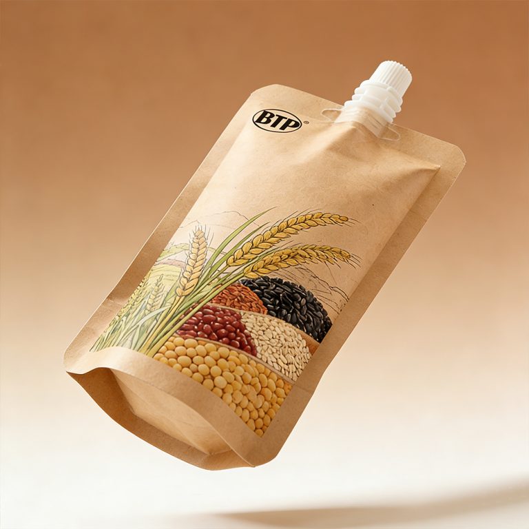 Wholesale Custom Leak Proof Juice coffee Kraft Paper Stand Up Spout Pouch6