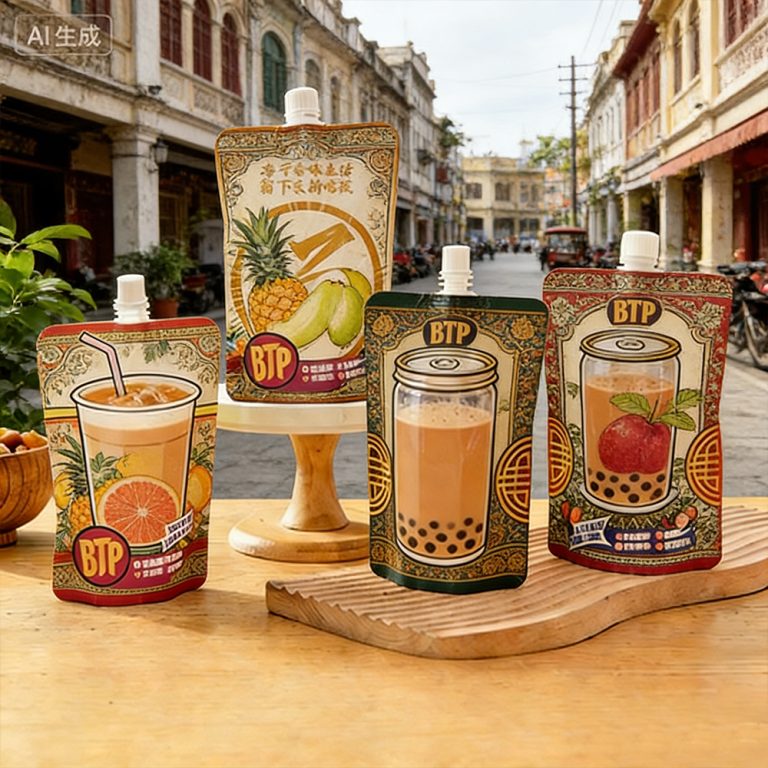 Wholesale Custom Printed Soup Milk tea food Spout Stand Up packaging Pouch 4